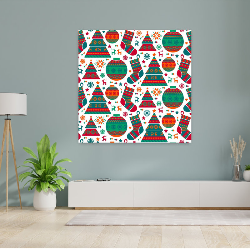 Festive Christmas Pattern Traditional Abstract Christmas Tree Winter Landscape Wall Art Print 1 Piece Wrapped Canvas Wall Art