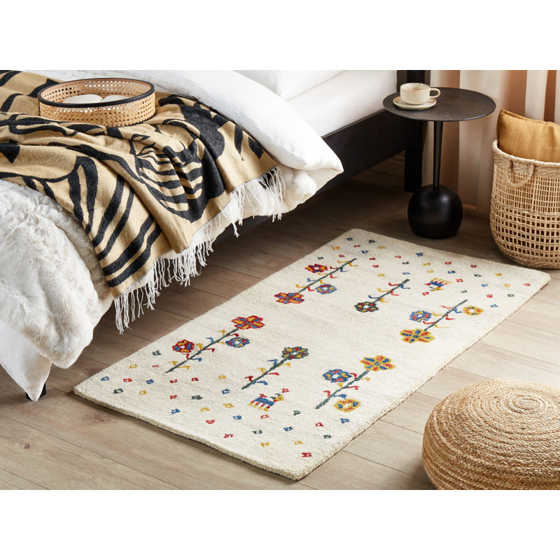 Trilby Floral Wool Hand Woven Area Rug, Rectangle 80 x 150cm