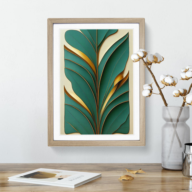 Leaf Deco - Framed Print, 34cm H x 25cm W x 2cm D, Oak