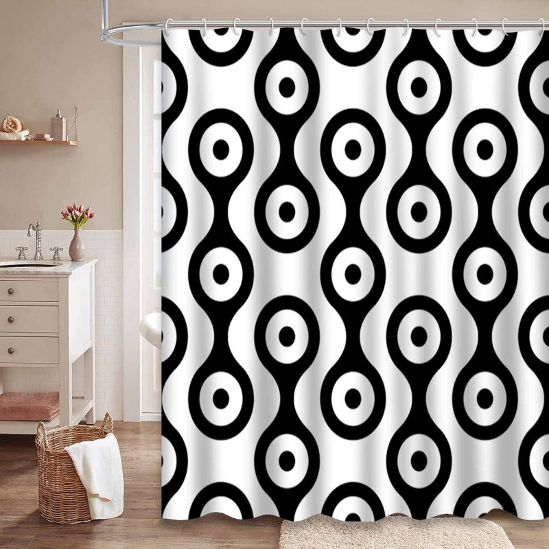 Rideau de douche à motif géométrique blanc sans couture avec 12 crochets, L 72 po x l 78 po