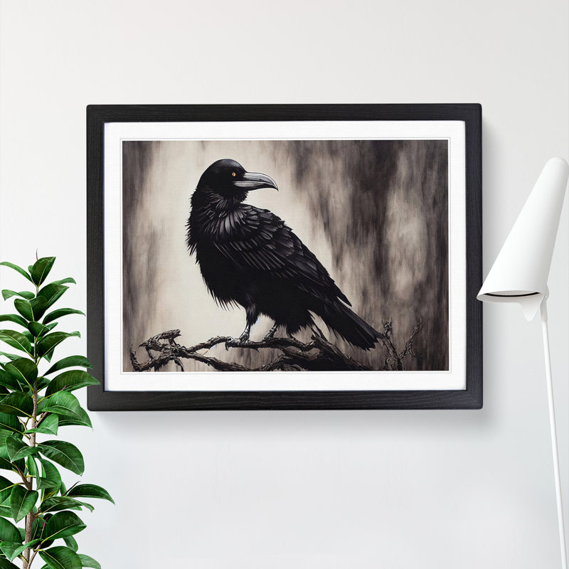 XH1022-9503X Unreal Raven Bird - Single Picture Frame Print, Black Framed, 46cm H x 64cm W x 2cm D