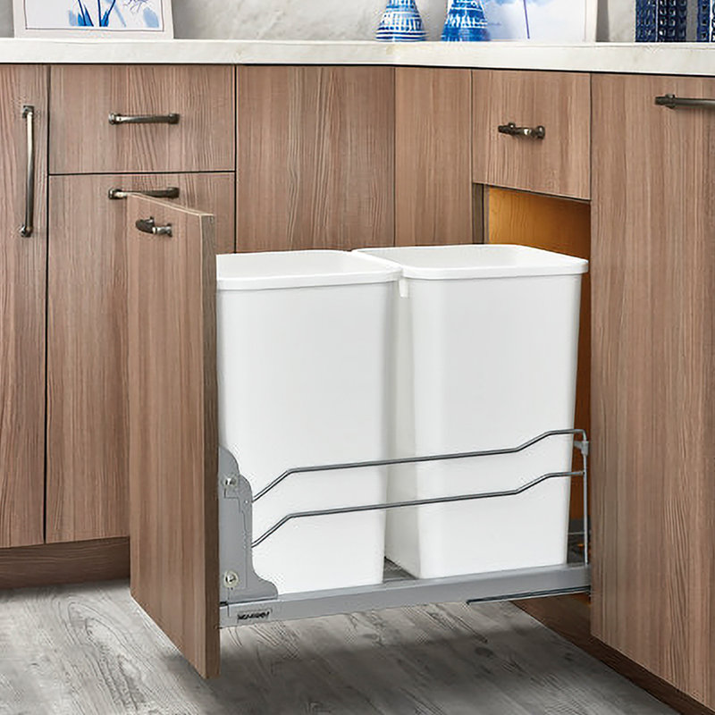 Rev-A-Shelf Double Pull Out Trash Can 27 Qt with Soft-Close, White