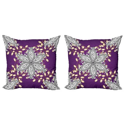 Ambesonne Mauve Throw Pillow Cushion Cover Pack Of 2, Vintage Oriental Display Moroccan Middle East Floral Petals With Details Art, Zippered Double-Si -  mictwo_22263_16x16