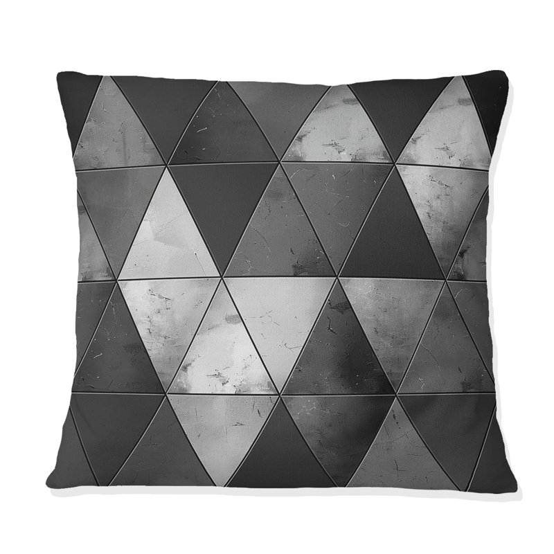 Coussin décoratif moderne noir à motif losange II, H 16 po x l 16 po