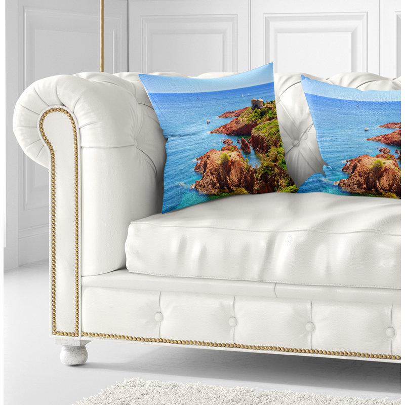 Coussin Esterel Rocks Beach Coast - imprimé paysage, 18 po x 18 po, Coussin décoratif