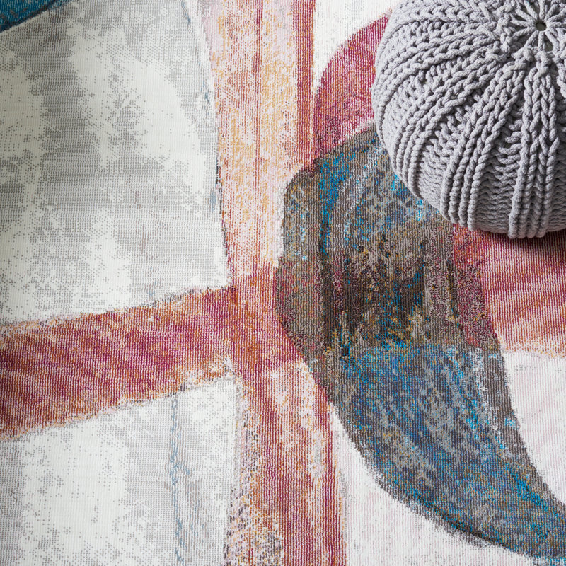 Papillon Abstract Pink/Blue Area Rug, Square 6'5"
