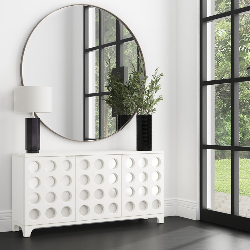 Nieves Metal Round Wall Mirror, Silver, 60" x 60"