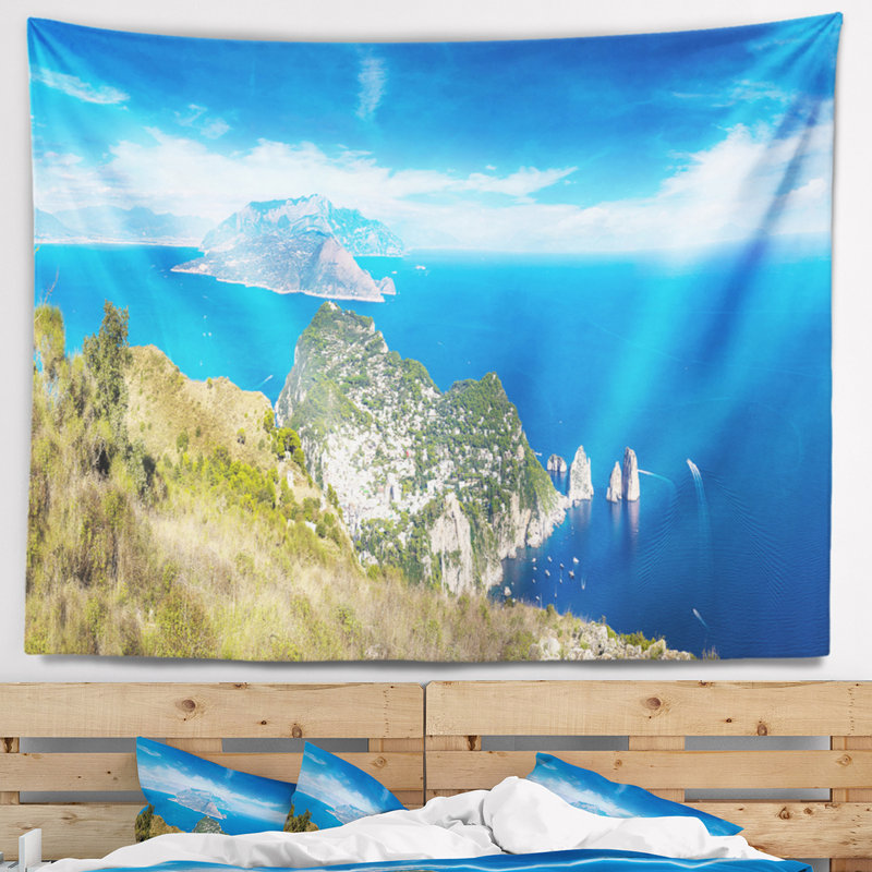 Photographie île de capri en italie tapisserie, H 32 po x l 39 po