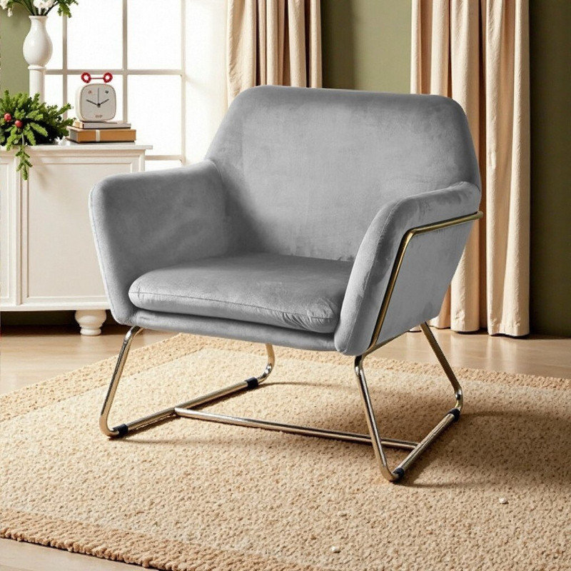 Fauteuil d'appoint en velours Glam - or moderne et élégance en velours, Gris