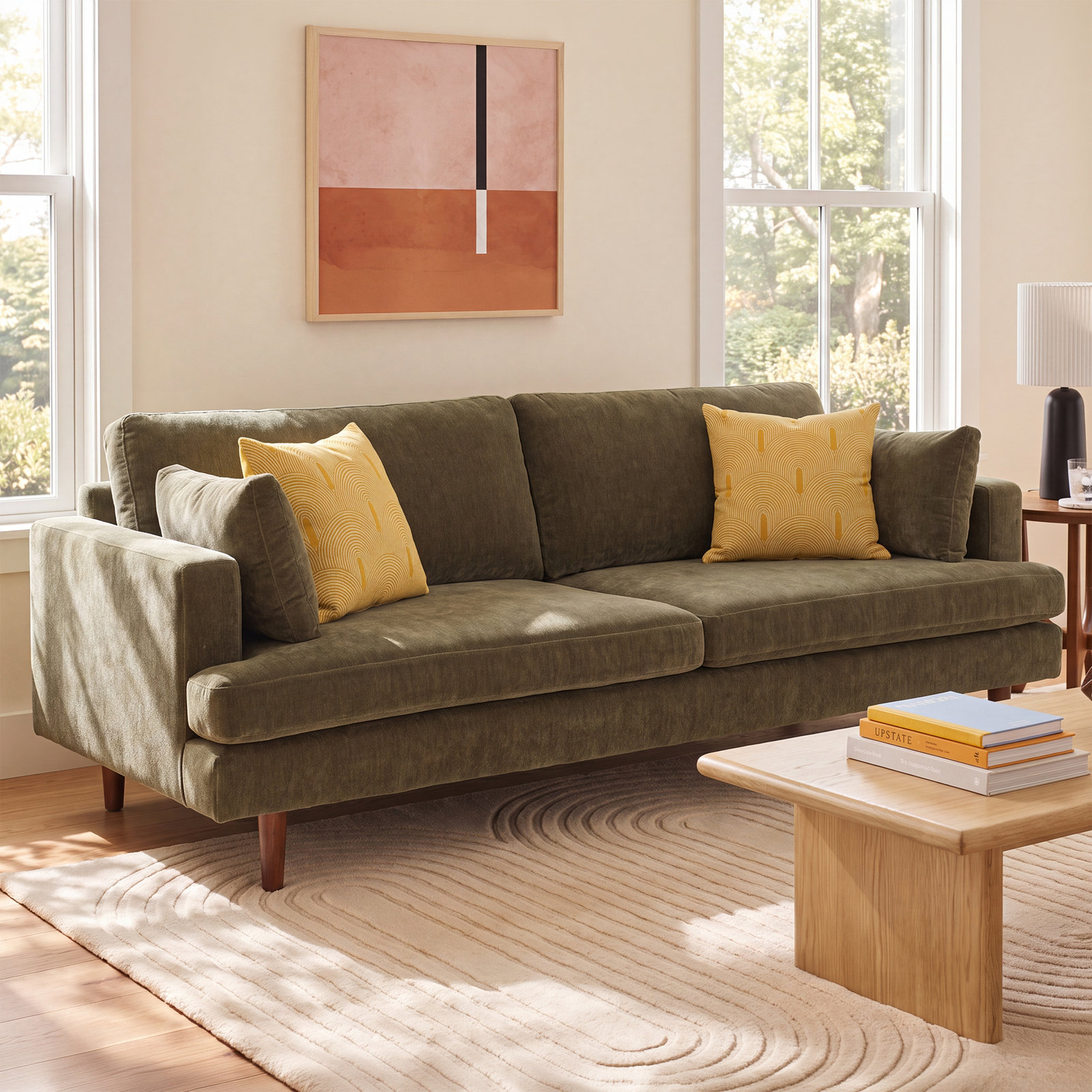 Laguna 83" Velvet Sofa, Olive Green Performance Chenille