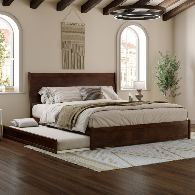 Avdesh Solid Wood Sleigh Trundle Extra Bed, Walnut, King