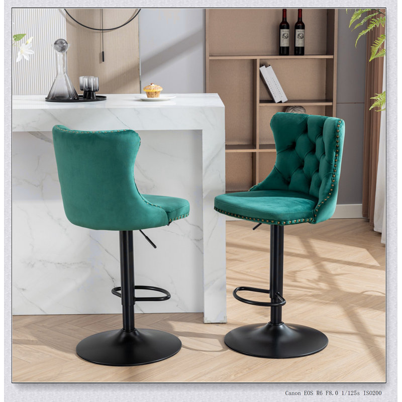 Tabourets de bar pivotants en velours à hauteur réglable de 25 à 33 pouces, base de 17,7 pouces, revêtement moderne