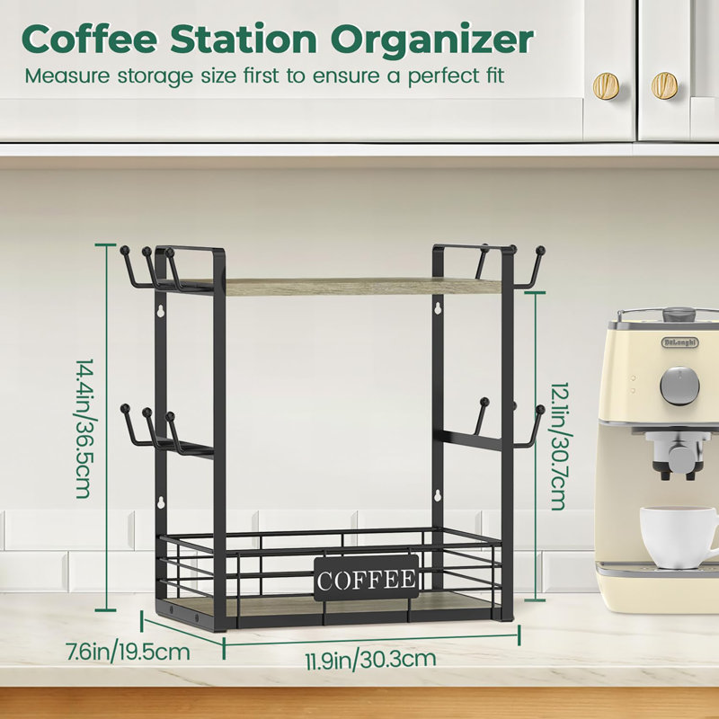 Multi-Functional 2 Tier Mug Tree Rack, Gray Oak