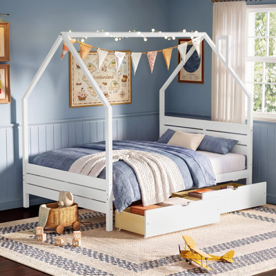 Lits doubles avec rangement, cadre de maison moderne en bois aggloméré pour la maison des enfants
