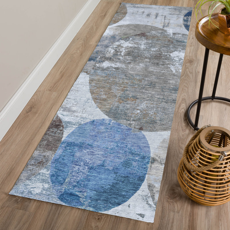 Machine Washable Indoor/Outdoor Keim ACN2381 Circles Rug, Runner 2'3" x 7'6"