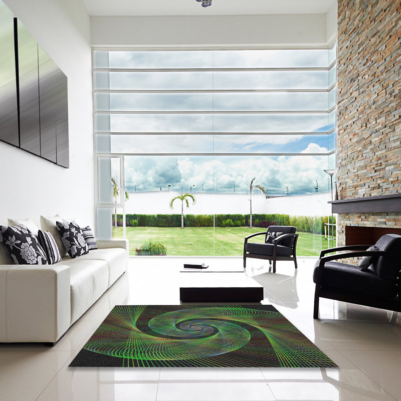 Laine tissée à la machine abstraite et polyester noir/jaune Tapis décoratif, Carré 8 pi