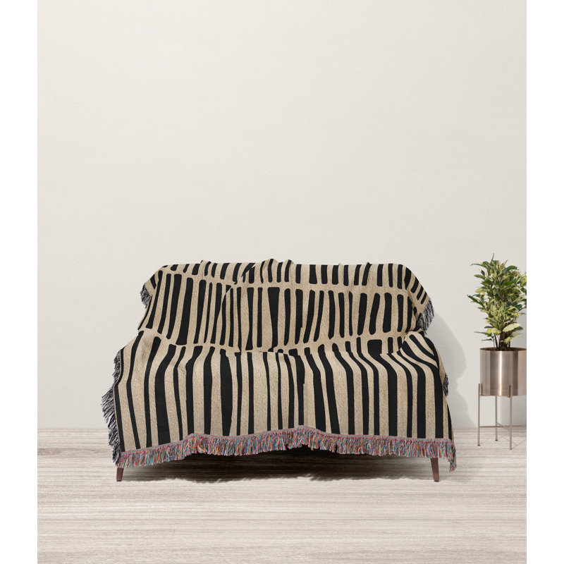 Jeté 100% coton Afia, Noir / Beige, Simple