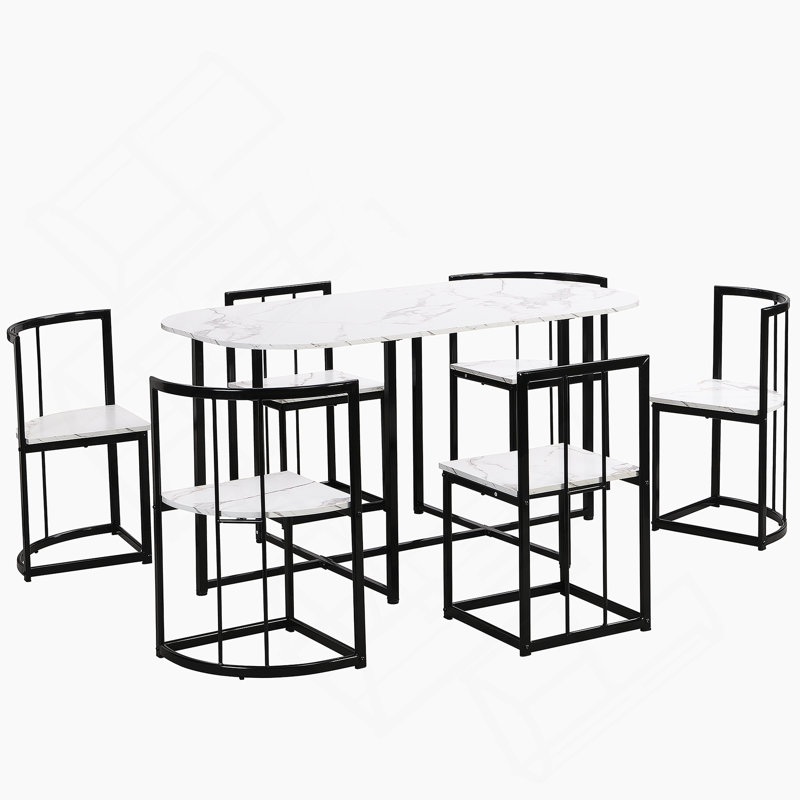 Ensemble de table de salle à manger 7 pièces pour salle à manger, Noir / blanc, Noir