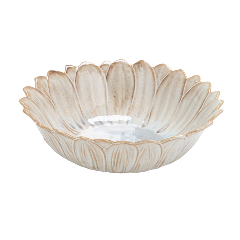 Flower Shaped Stoneware Bowl In Reactive Glaze