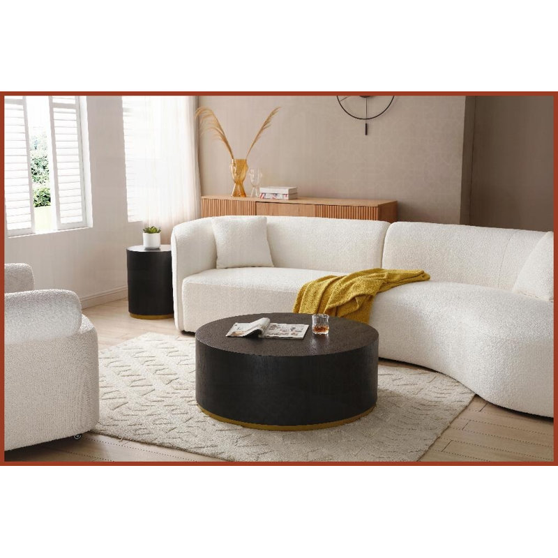 Table d'appoint ronde noire entièrement assemblée pour le salon, table d'appoint moderne en panneau de fibres à densité moyenne avec conception peu encombrante