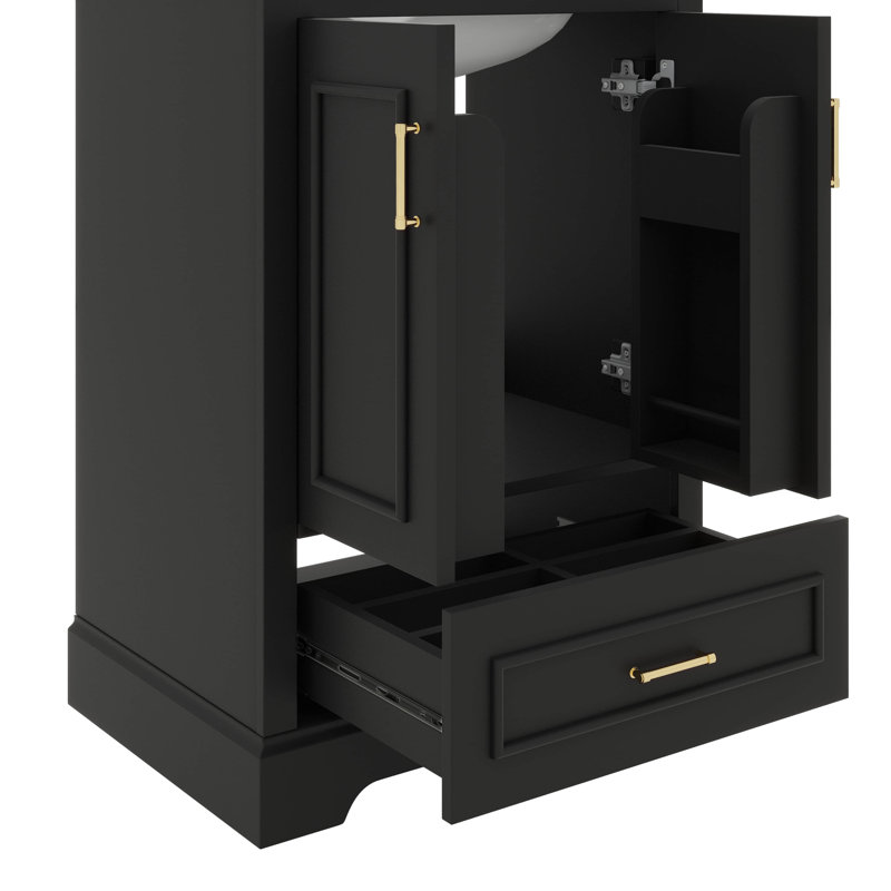 Meuble-lavabo moderne en céramique 2 portes et 1 tiroir, Noir, 24"