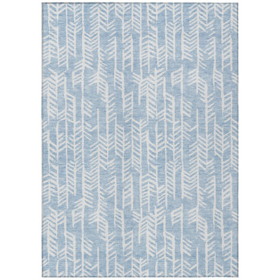 9' X 12' Sky Blue And Ivory Tribal Washable Indoor Outdoor Area Rug