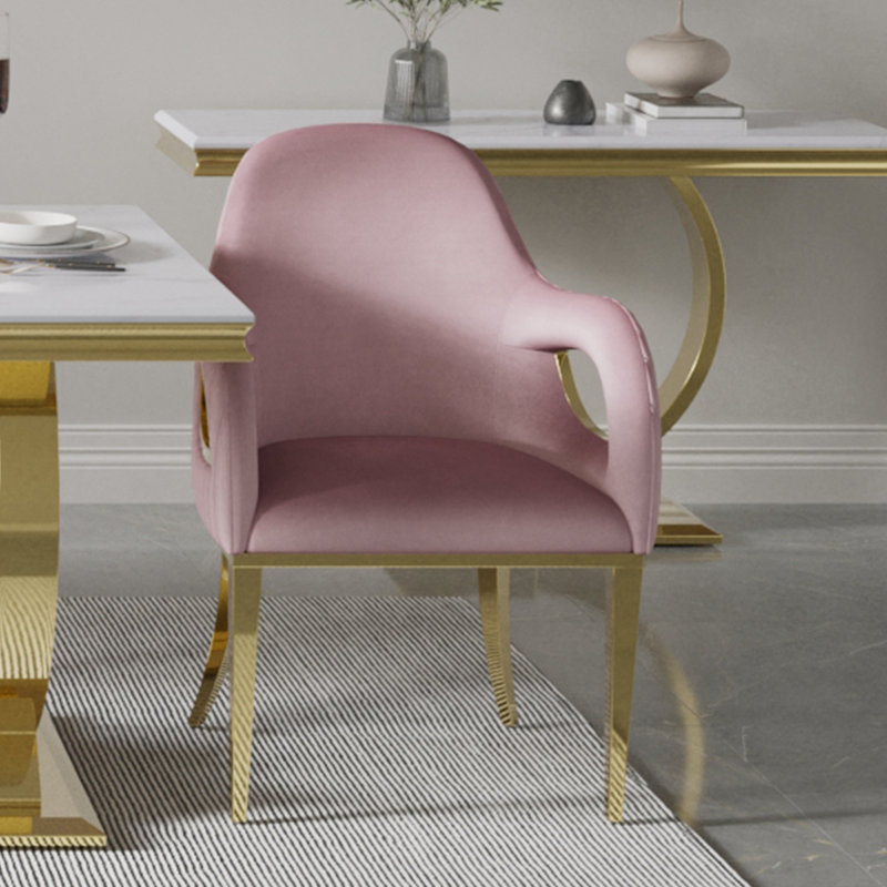 Chaise de salle à manger revêtue de velours Mansel, Or, Rose