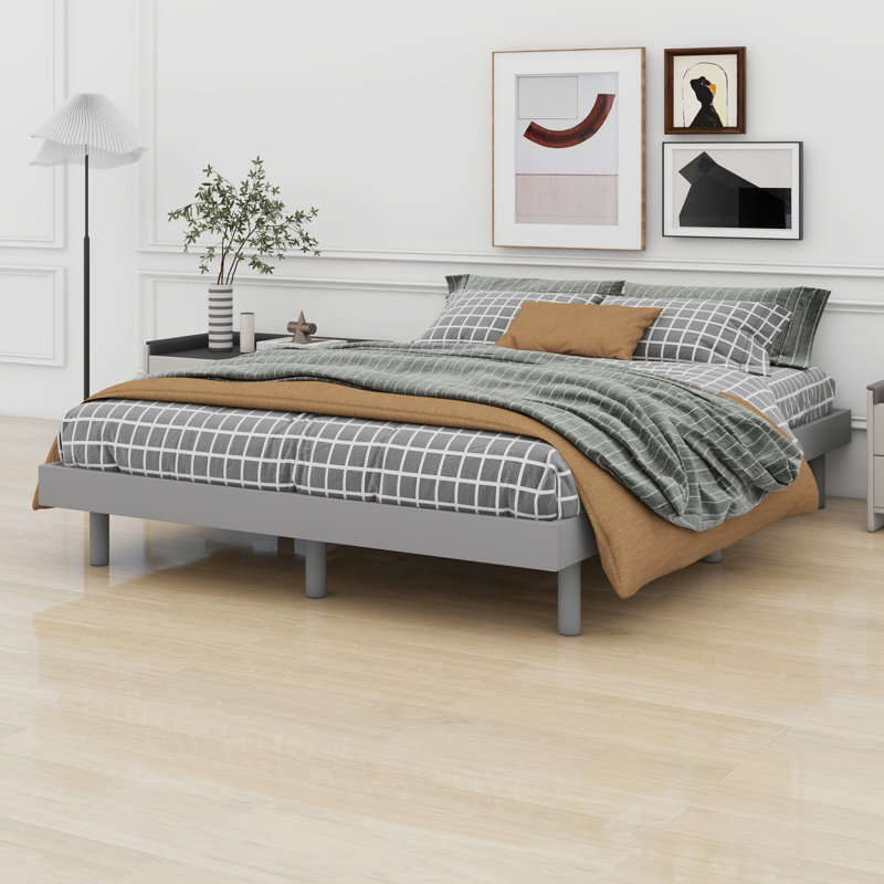 Modern Design Floating Platform Bed Frame, Gray, Full/Double