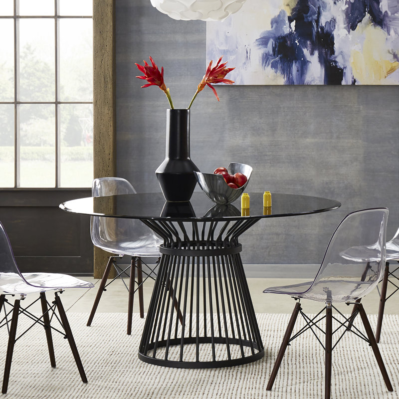 Ashyla Round Glass Top Dining Table, Smoked