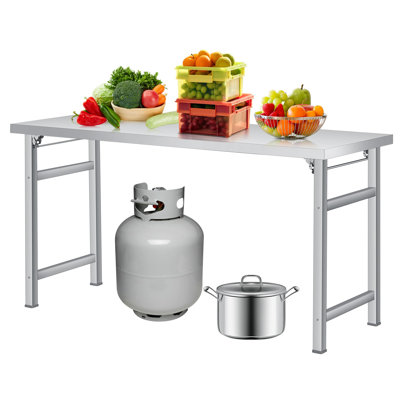 Heavy-Duty Stainless Steel Folding Table – 660 lbs Commercial Prep Table, Single-Tier Portable Workstation