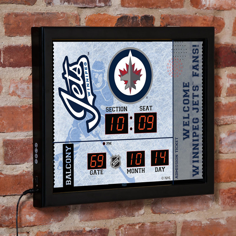 Horloge murale Winnipeg Jets, Blanc / gris / bleu, Sport Team Winnipeg Jets