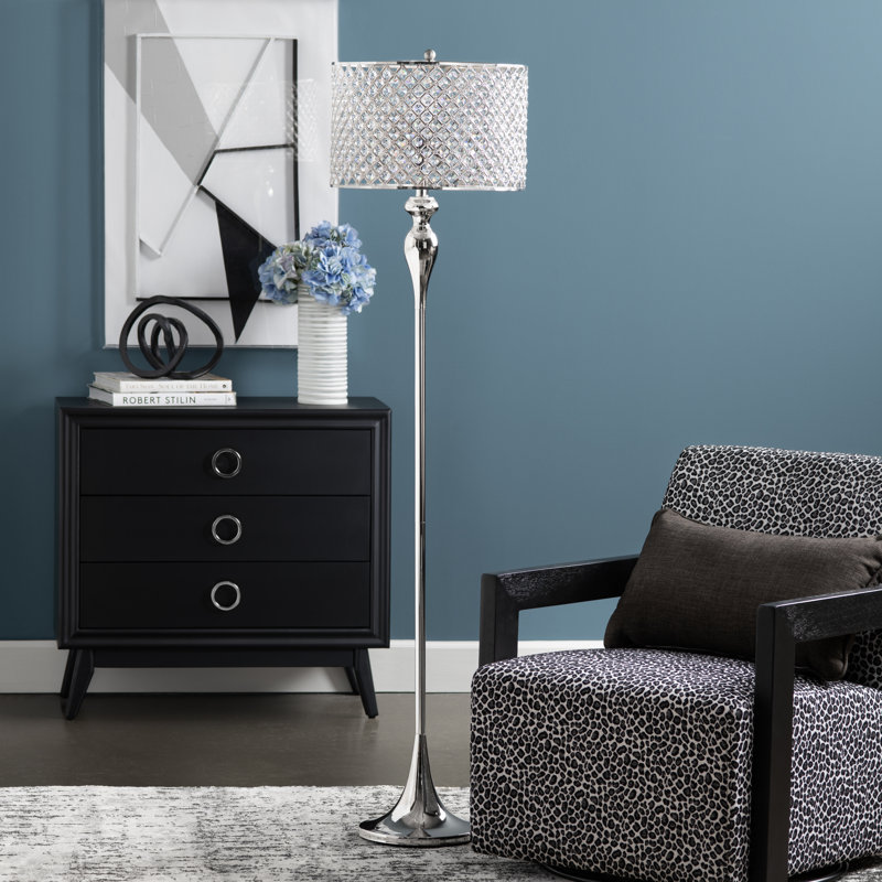Floor Lamp with Double Drum Shade, Polished Silver