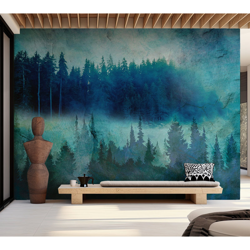 Papier peint paysage - Impression de forêt moderne, L 82 po x l 118 po