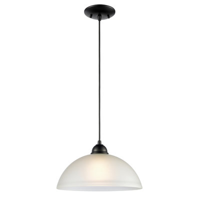 Luminaire suspendu 1 lumière en noir avec verre gravé à l'eau-forte