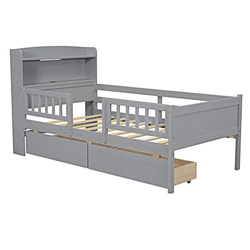 Lit plateforme en bois avec lumière DEL intégrée, Gris