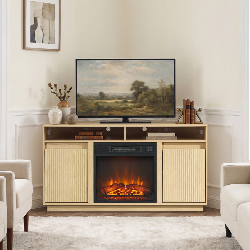 Meuble télé 47 po pour téléviseur de 55 po ou moins avec insert électrique 18 po et console de rangement compacte avec meuble de rangement