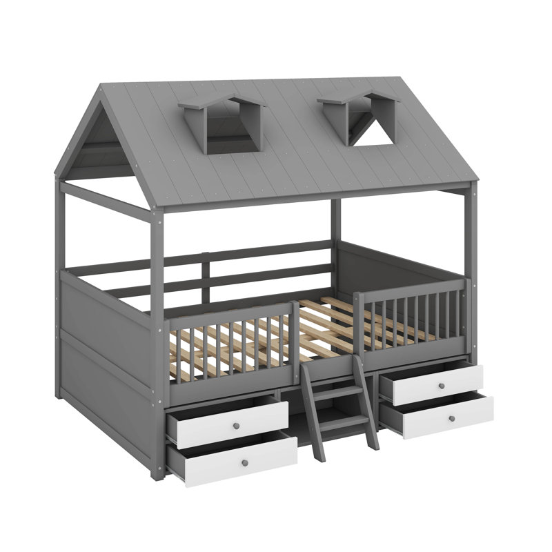 Lit double en bois, Gris