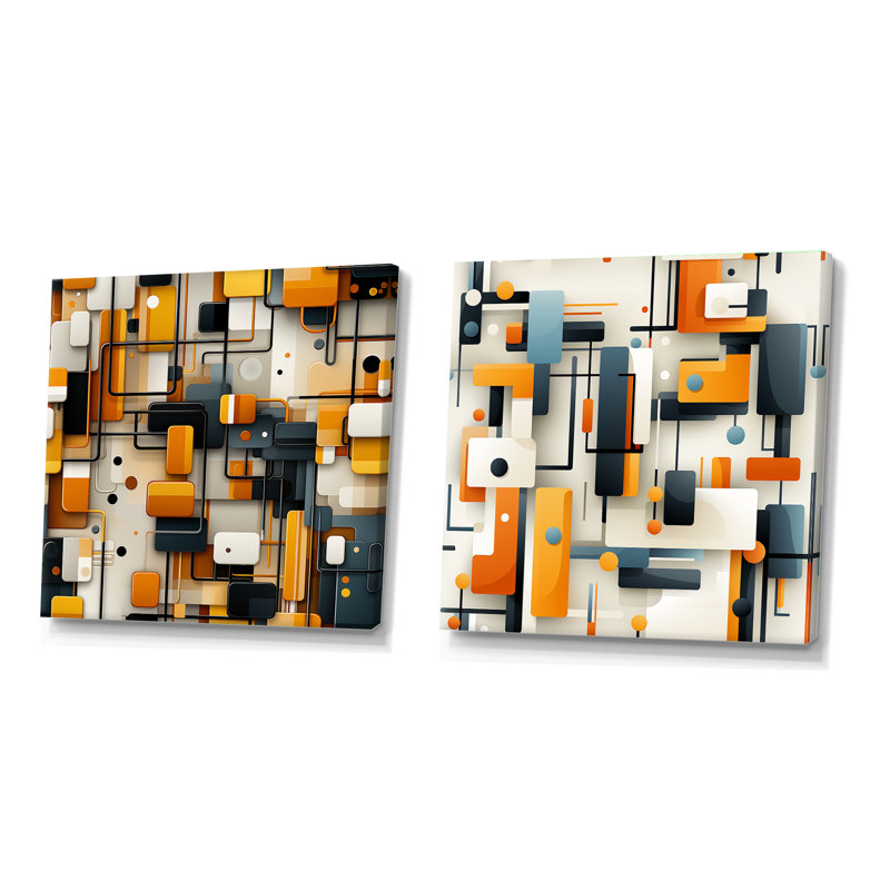 Cozzie - Ensemble de 2 collages carrés à formes abstraites, H 16 po x l 33 po, Toile tendue