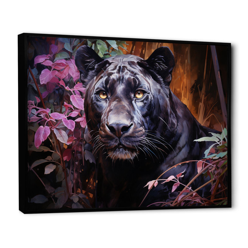 Purple Panther Romantic Twilight Watercolor - Animals Canvas Prints, Cadre flottant noir, H 16 po x l 32 po x P 1 po