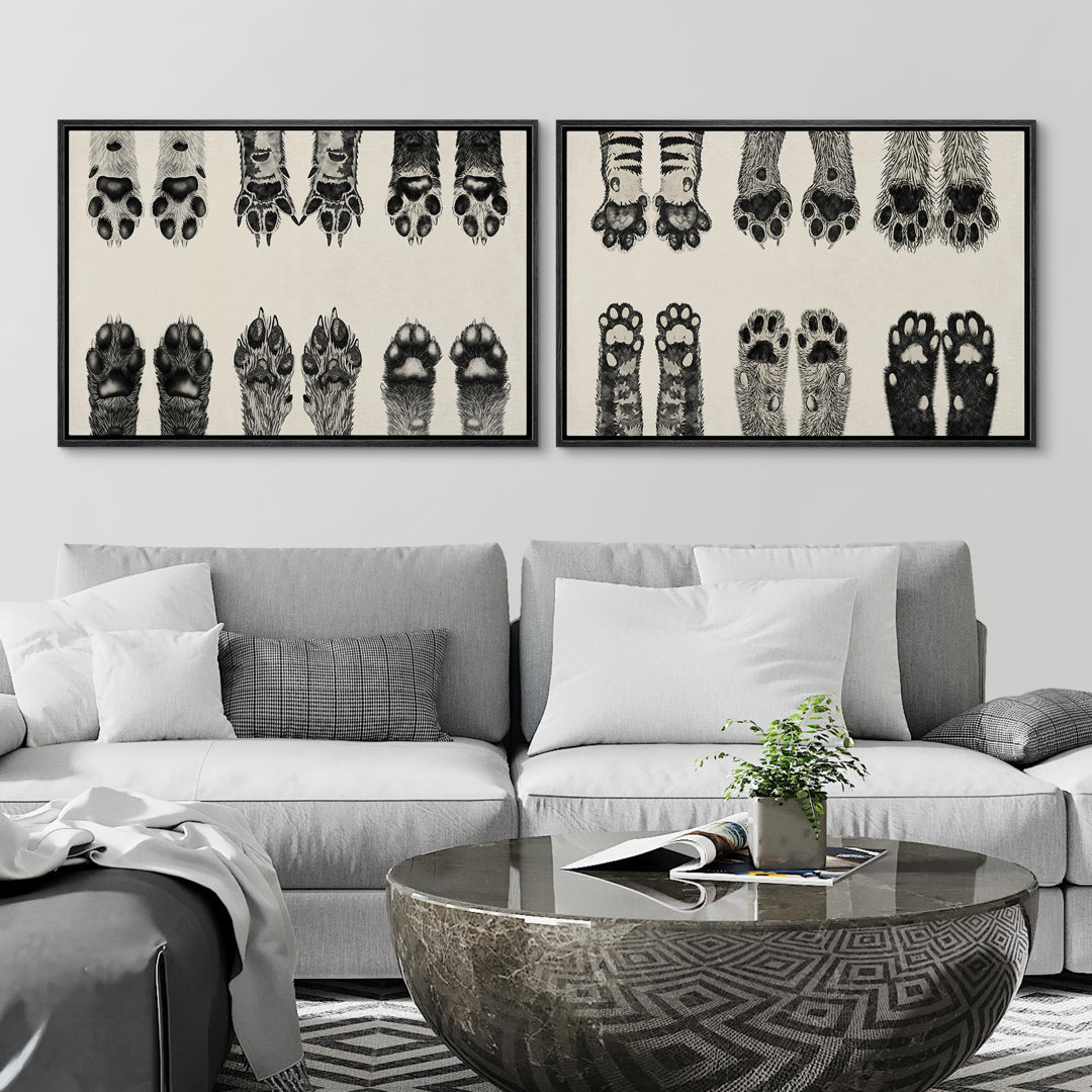 Animals " Dog And Cat Cute Animal Paws Vintage Nursery Decor " 2 - Pieces IDEA4WALL Overall