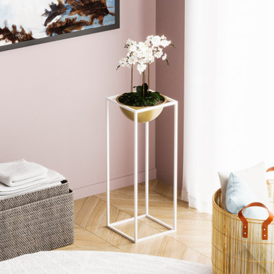 Pot décoratif Becontree Elegant, blanc et or, 8,7 po x 23,6 po x 8,7 po | Fabrication 100% métal, diamètre du pot: 7,9 pouces | Léger à 2,9 lb, aucune installation requise | Parfait pour la décoration intérieure et les plantes d'intérieur