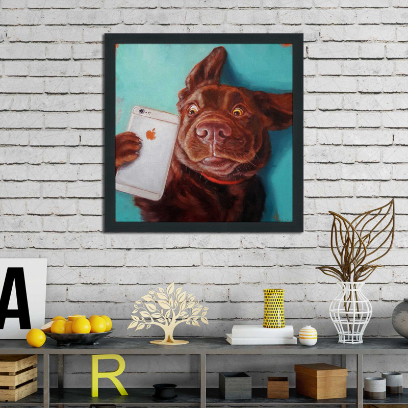 " Dog Selfie " by Lucia Heffernan, Espresso Framed, 37.5" H x 37.5" W x 1" D