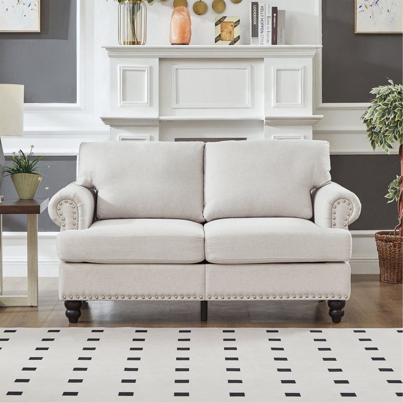 59.5" Modern Classic Design Living Room Loveseat Fabric Couch,Upholstered Polyester., Beige