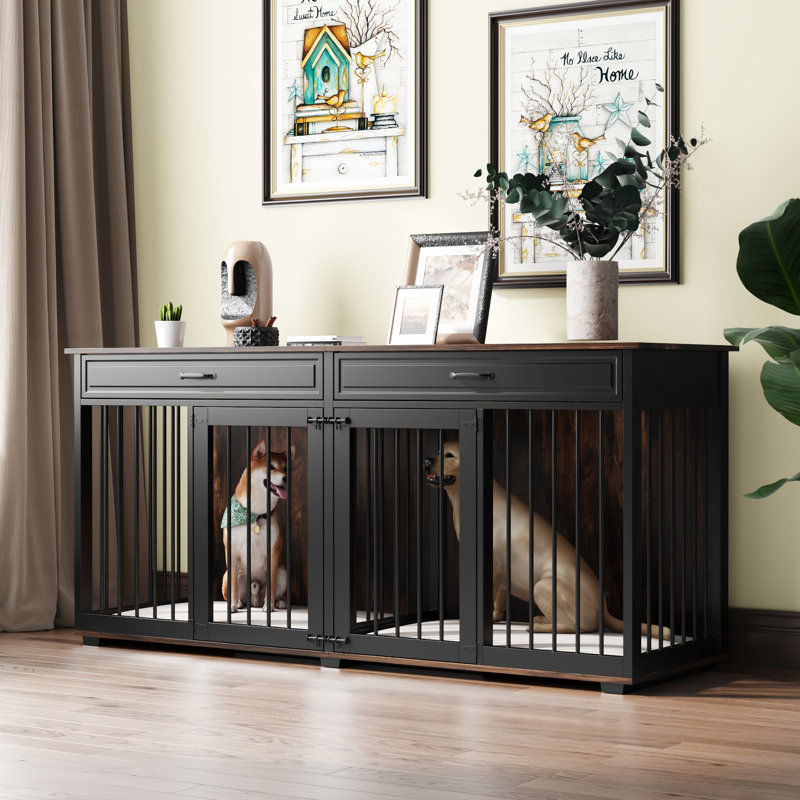 Dorien Furniture Style Crate with 2 Doors, 33.6" H x 72.4" W x 23.6" D, Tiger Skin/Black and Tiger Skin