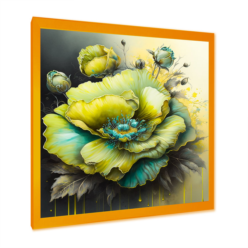 Fleur verte I - peinture sur toile, Impression dorée sur toile encadrée, H 36 po x l 36 po x P 1,5 po
