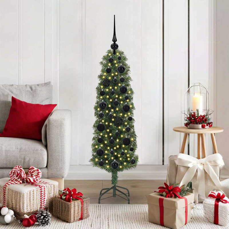Artificial Christmas Tree with 150 LEDs with Stand, Black, 3.94' H