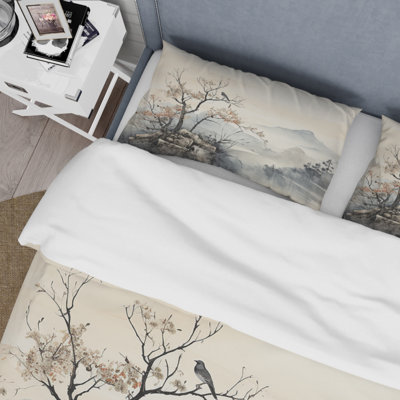 Asian Art Sumi Bird Serenity XVI BeddingMicrofiber / Polyester Duvet Cover Set