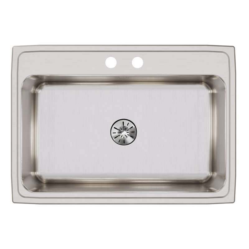 Lustertone 31" L x 22" W Drop-in Kitchen Sink with Drain Assembly and Basket Strainer, 2 hole, Design 1