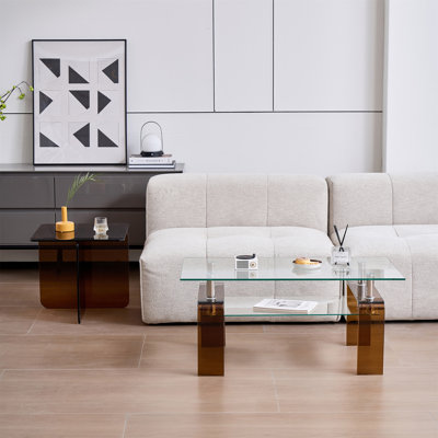 Table basse en verre trempé (table basse incluse, sans chaises)