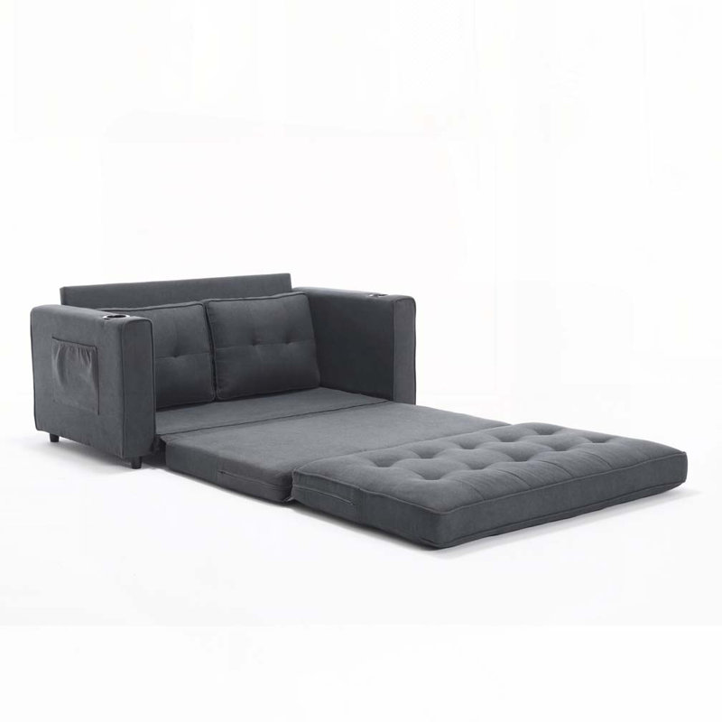 Upholstered Tufted Loveseat with Pull Out Sleeper, Dark Gray